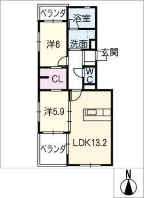 グリーン愛 イースト(2LDK/4階)の間取り写真