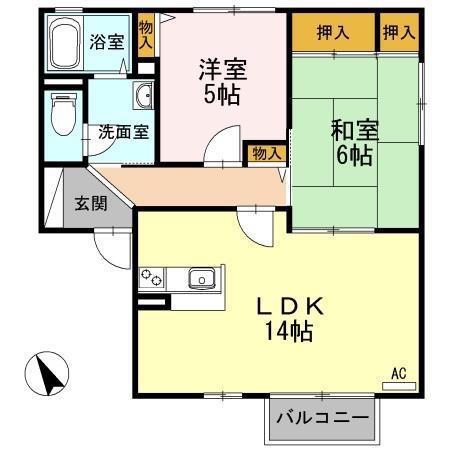 メッセゆうB(2LDK/2階)の間取り写真