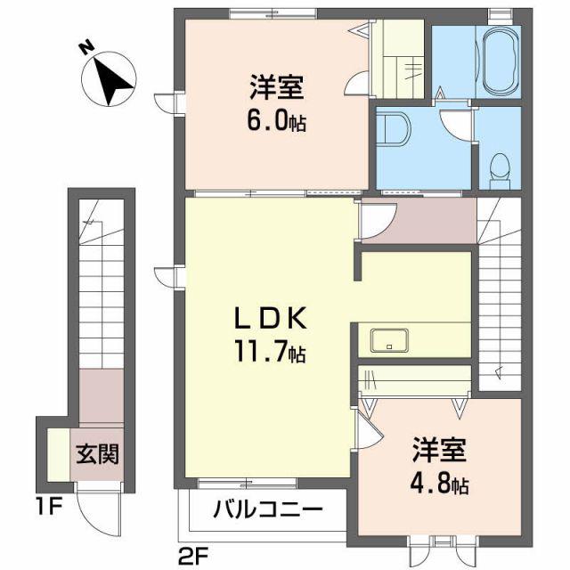 シャルマンファミーユI(2LDK/2階)の間取り写真