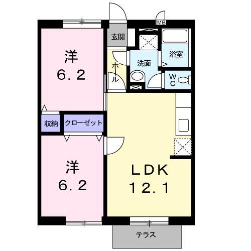 ランドマーク(2LDK/1階)の間取り写真