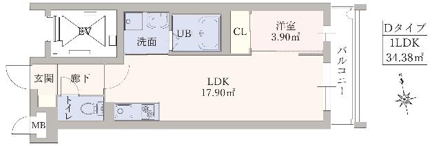 LIFEFIELD麦野(1LDK/3階)の間取り写真