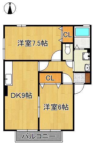アクエリアン栄盛川(2DK/2階)の間取り写真