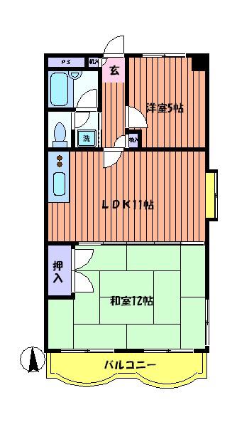 グローバル三井(2LDK/2階)の間取り写真