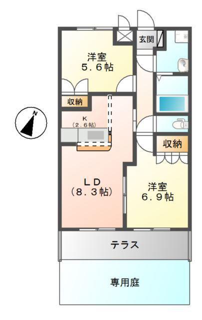 クレアウィンド(2LDK/1階)の間取り写真