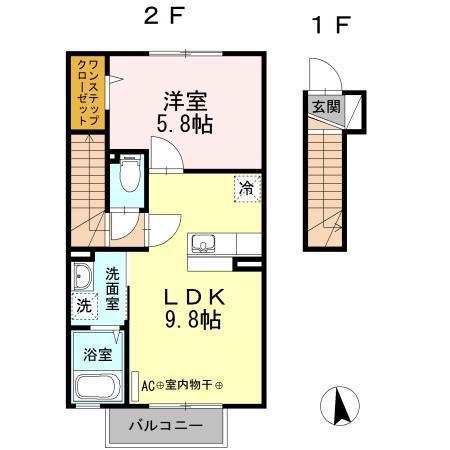 ハイネス城下(1LDK/2階)の間取り写真