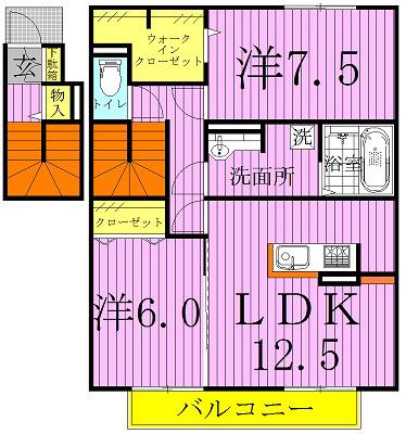プリマヴェーラ B棟(2LDK/2階)の間取り写真