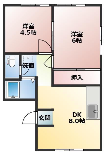 フジハイツ(2DK/2階)の間取り写真