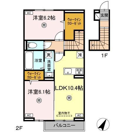 熊本県上益城郡御船町 2階建 築2年(2LDK/2階)の間取り写真