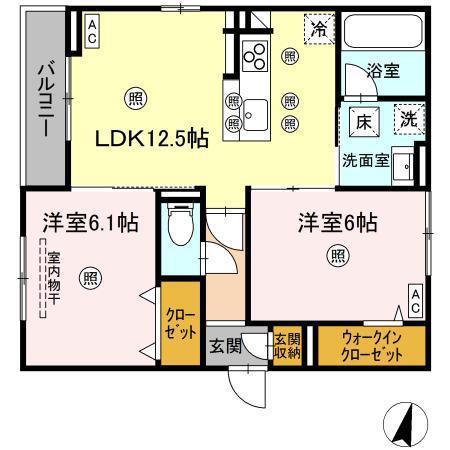 シャルレーヌ(2LDK/1階)の間取り写真
