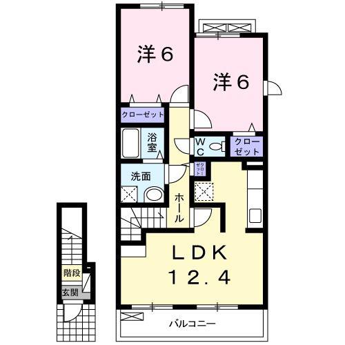 コーポロマンD(2LDK/2階)の間取り写真