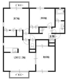 ラフィーネ田寺東(3LDK/1階)の間取り写真