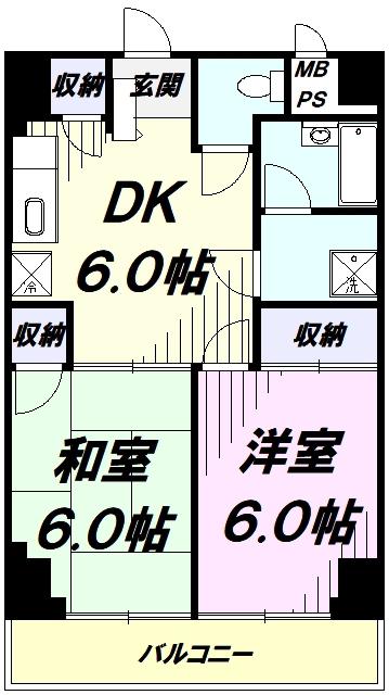 ヴァンベール(2DK/2階)の間取り写真