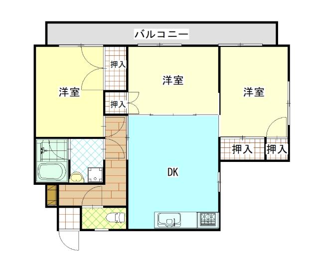 宝洞山ハイツ(3DK/3階)の間取り写真