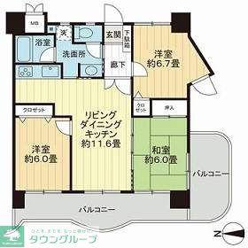 ライオンズプラザ高宮(3LDK/5階)の間取り写真