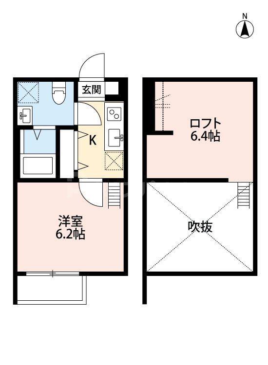 PRAIRIE UN 大宮(1K/2階)の間取り写真