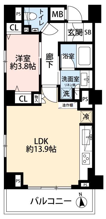 ディアスタ早稲田諏訪通(1LDK/6階)の間取り写真