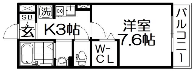エバーミリオンII(1K/1階)の間取り写真