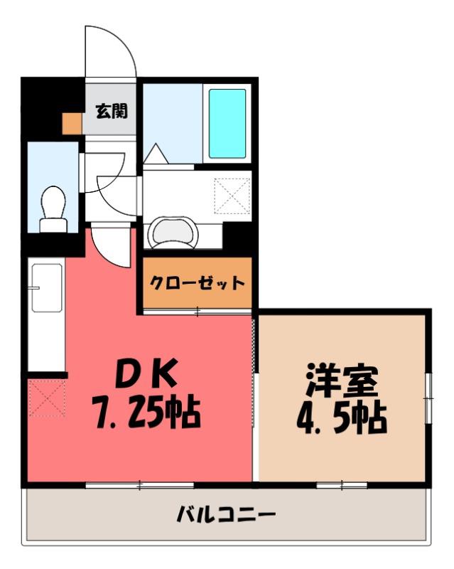 オペラハウス上大島 C(1DK/3階)の間取り写真