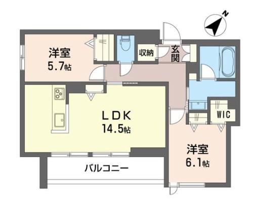 アンソレイユ(2LDK/2階)の間取り写真