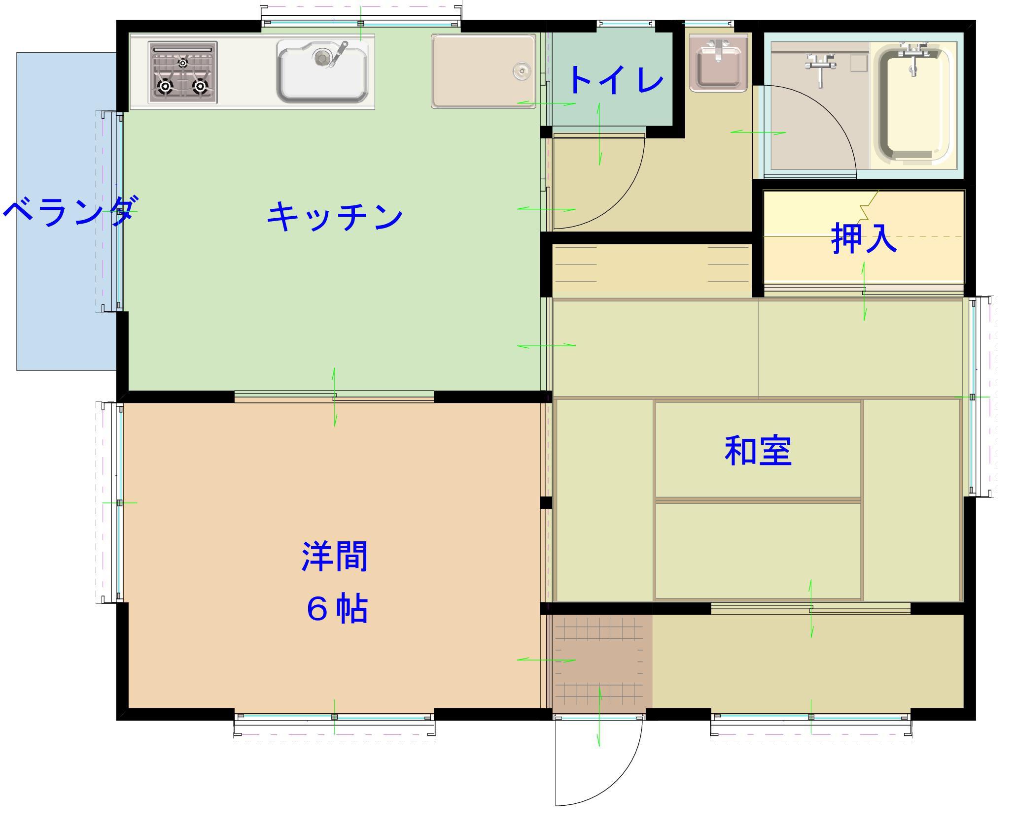 グリーンベイ(2DK/1階)の間取り写真