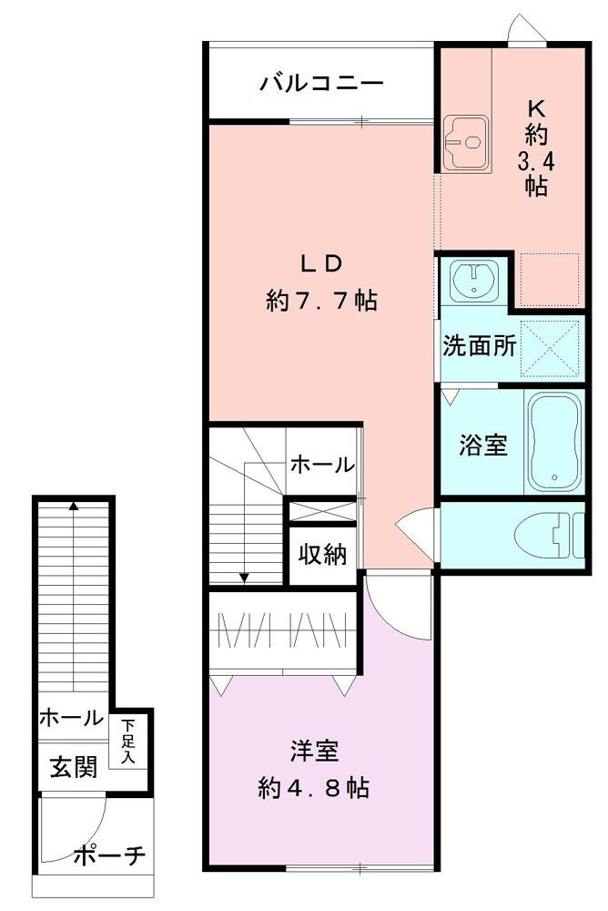 レジデンス堀之内南(1LDK/2階)の間取り写真