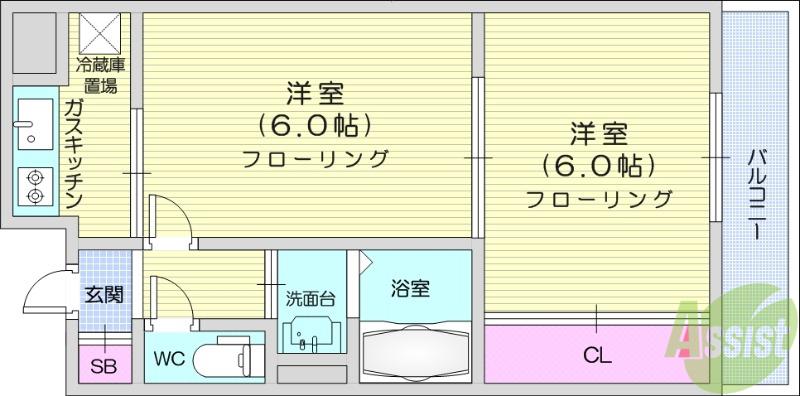 ロイヤルヒルズ成田町(2K/5階)の間取り写真