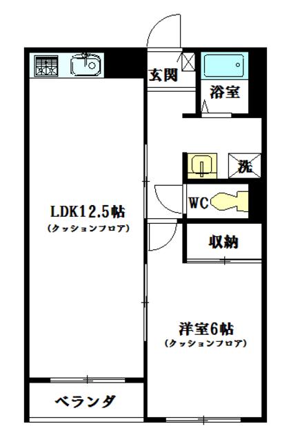 キャッスル高根KO(1LDK/1階)の間取り写真