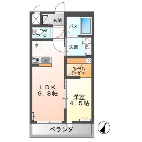 ラルク・アン・シェル(1LDK/2階)の間取り写真