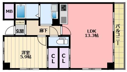 サウス COURT西宮(1LDK/4階)の間取り写真