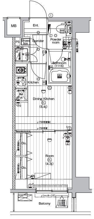 ザプレミアムキューブG潮見(1DK/5階)の間取り写真