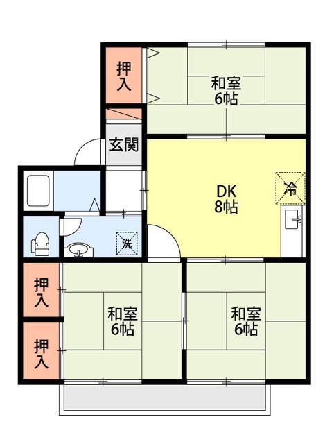アメニティハイツAB(3DK/1階)の間取り写真