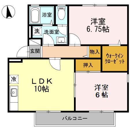 ビューラーやすらぎB棟(2LDK/1階)の間取り写真