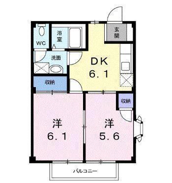 フローラB(2DK/2階)の間取り写真