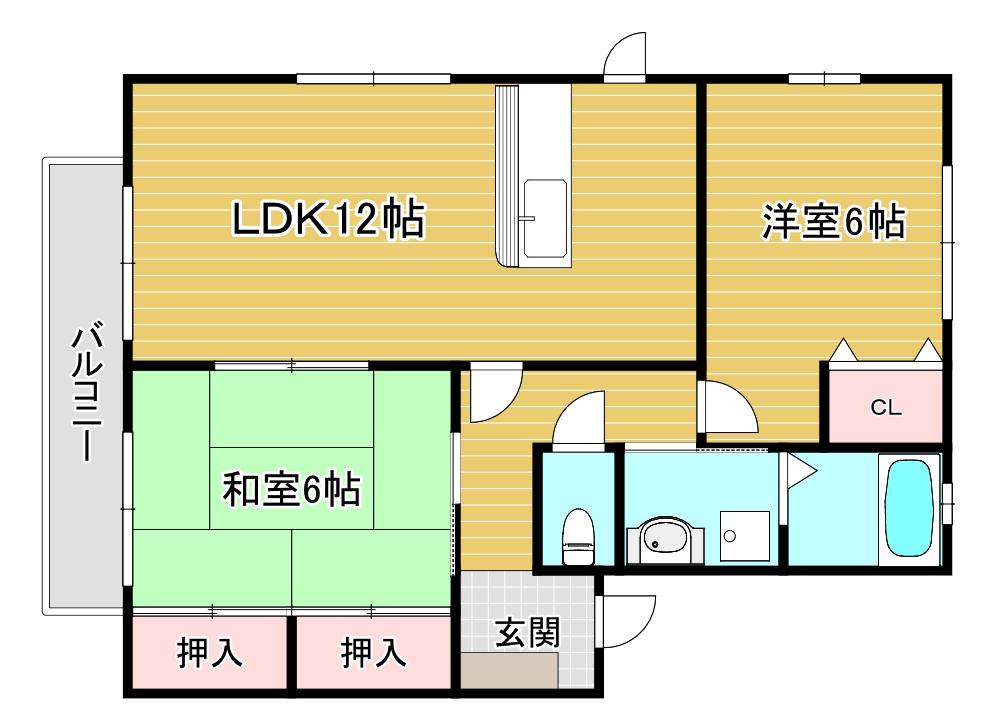 アネシス一枝B棟(2LDK/2階)の間取り写真