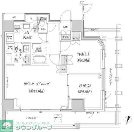 パークハビオ渋谷本町レジデンス(2LDK/10階)の間取り写真