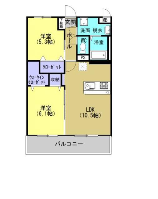 ウエスト HILLS(2LDK/1階)の間取り写真