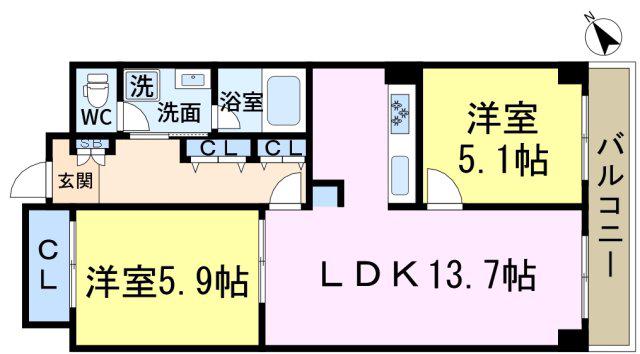 SOCITY GALLERIA(2LDK/4階)の間取り写真