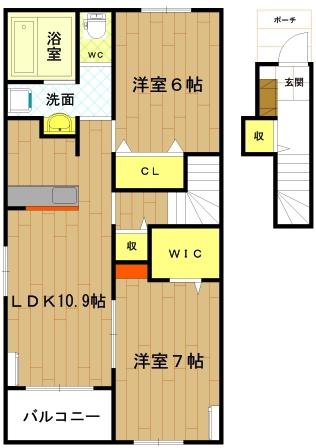 ウエスト B(2LDK/2階)の間取り写真