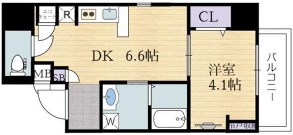 住吉橋町エヌエム・スワサント・ディス(1DK/6階)の間取り写真