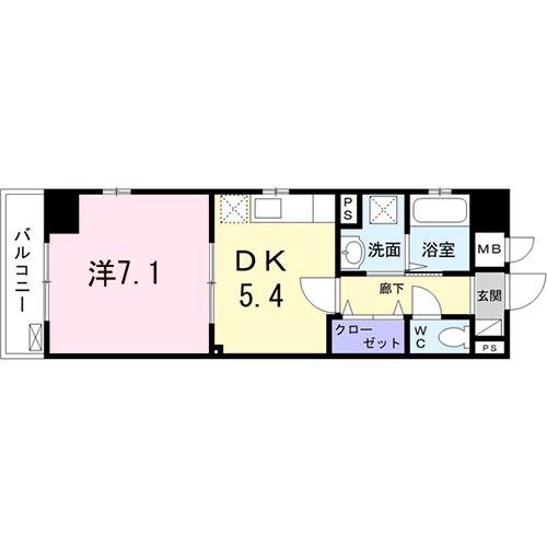 クレシア横浜山手(1DK/5階)の間取り写真