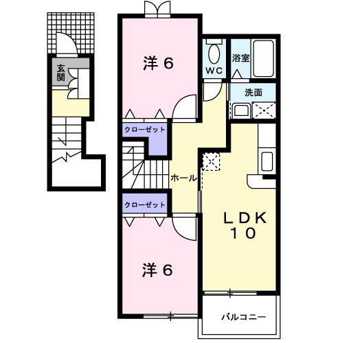 エヴァーグリーン吉富II(2LDK/2階)の間取り写真