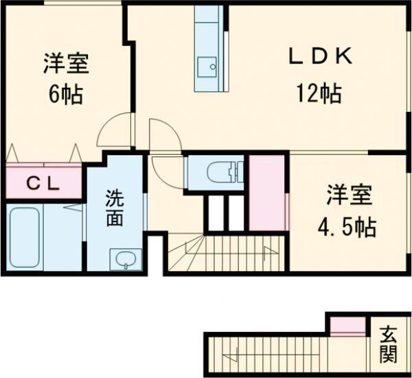 セジュール拓勇西町A(2LDK/2階)の間取り写真