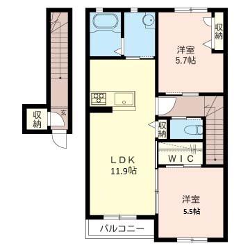 ラフィーネB(2LDK/2階)の間取り写真