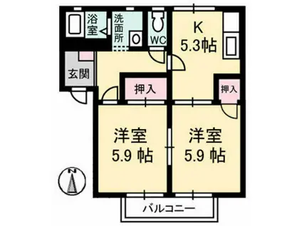 鴻南ハイツ(2K/1階)の間取り写真