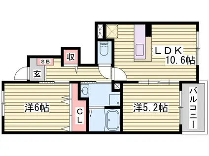 クール・ヴィヴァーチェC(2LDK/1階)の間取り写真
