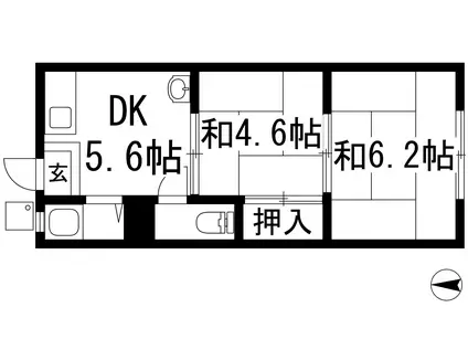 中川コーポ1(2DK/2階)の間取り写真