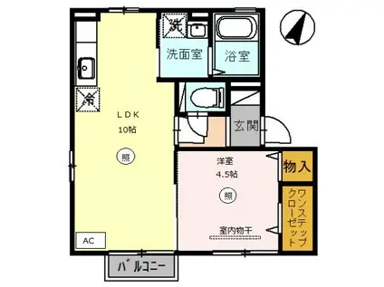 アペイス若杉(1LDK/2階)の間取り写真