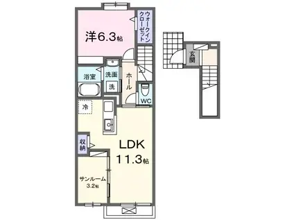 ＪＲ日豊本線 坂ノ市駅 バス乗車時間：6分 最寄りバス停で下車 徒歩4分 2階建 新築(1LDK/2階)の間取り写真