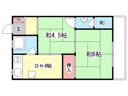 宇田アパート 2階 西(2DK/2階)の間取り写真