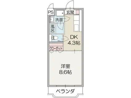 エスポワール原(1DK/2階)の間取り写真